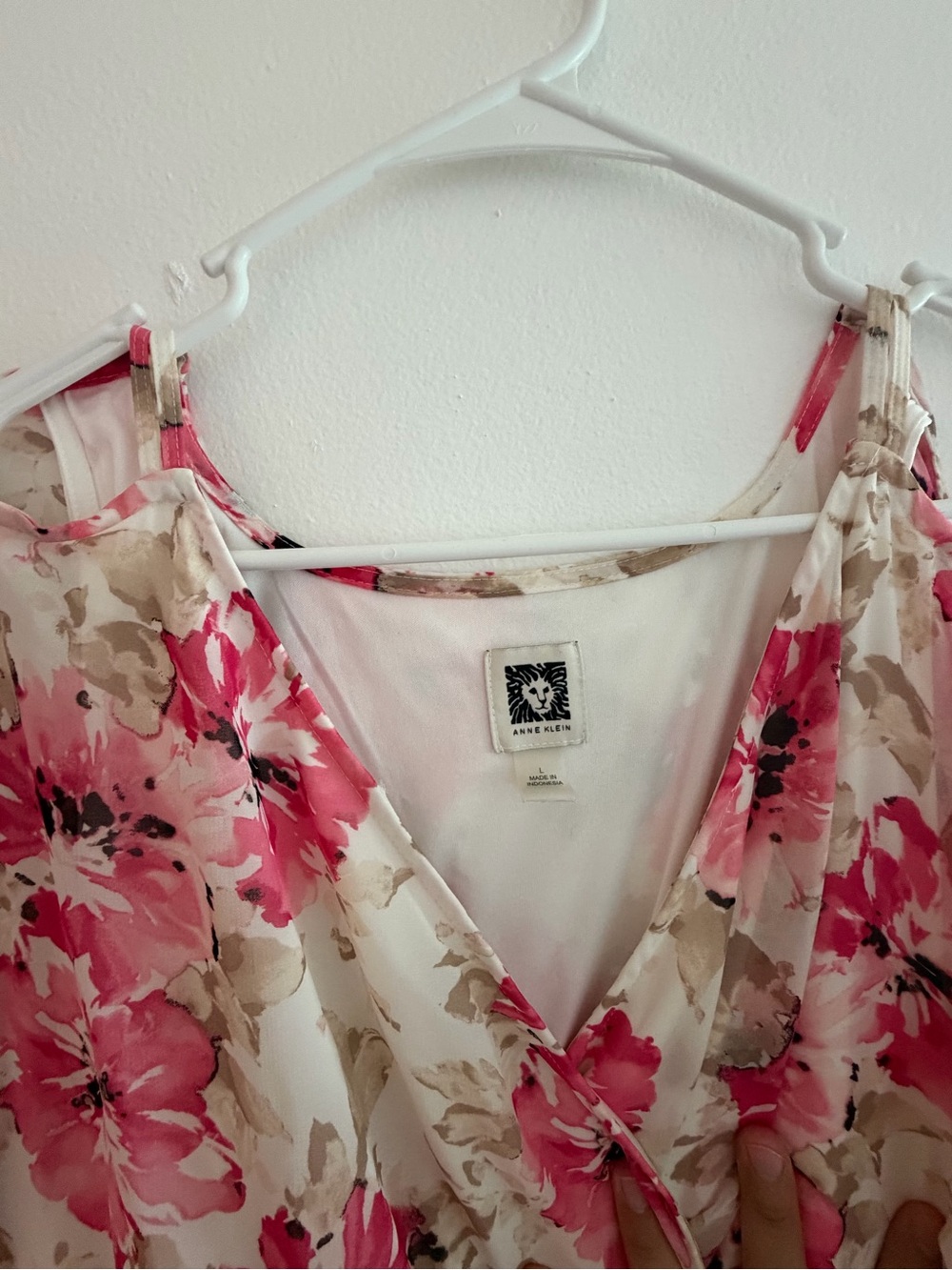 Anne Klein Cream Midi Dress with Pink Floral Pattern - Picture 2 of 3